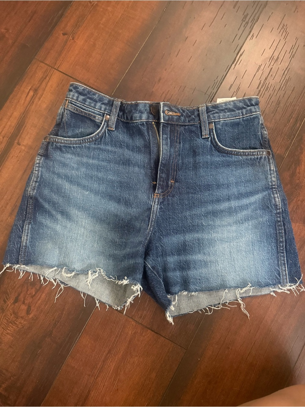 Wrangler Frayed Hem Denim Shorts - Blue Wash
